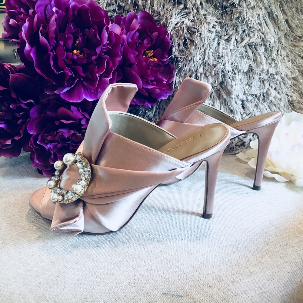 Satin, Rhinestone accent heels